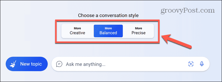 bing chat -keskustelutyyli