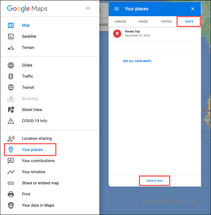 Luo kartta matkaa varten Google Mapsissa