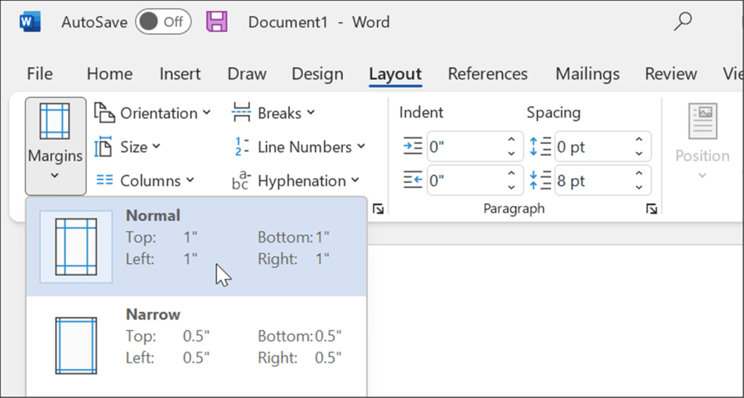 normaalit marginaalit käyttävät mla-muotoa Microsoft Wordissa