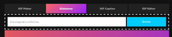 Napsauttamalla Diaesitys-vaihtoehtoa voit luoda GIF-kuvasarjan.