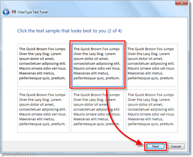 vaihe 2 ClearType-kalibroinnista Windows 7: ssä