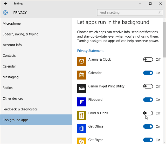 Sammuta Taustasovellukset Windows 10