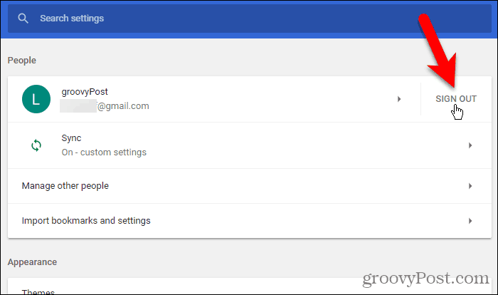 Napsauta Kirjaudu ulos Chrome for Windows -sovelluksessa