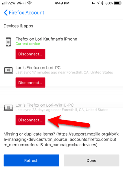 Irrota laite Firefoxista iOS: lle