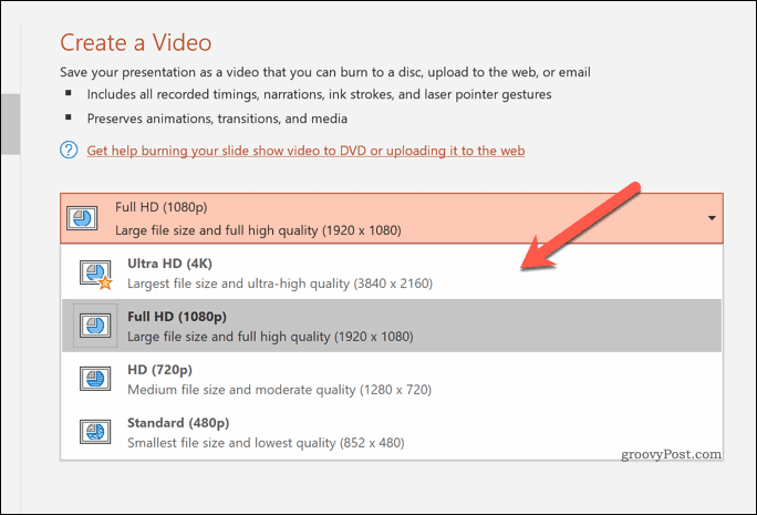 Viedettyjen videoiden laadun määrittäminen PowerPointissa