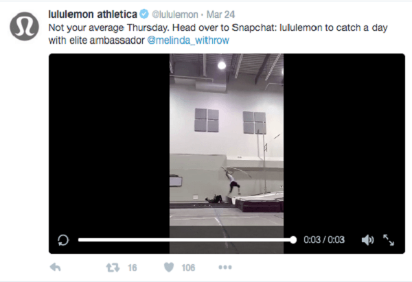 lululemon snapchat -videon esikatselu Twitterissä