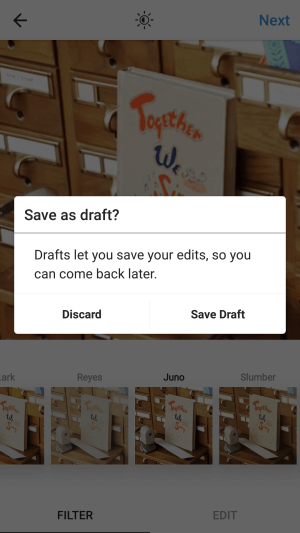 instagram save draft ominaisuus