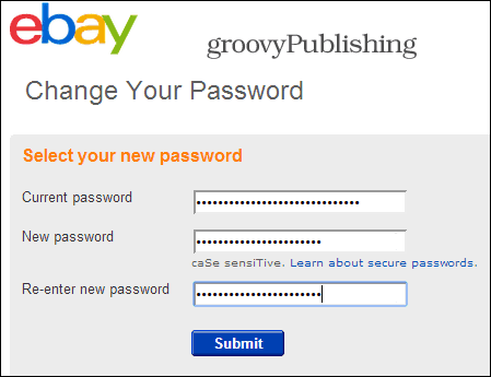 eBay vaihda salasanan tili-asetukset henkilökohtainen salasana 2