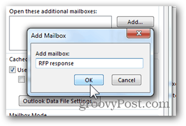 Lisää postilaatikko Outlook 2013 - Kirjoita postilaatikon nimi napsauttamalla OK