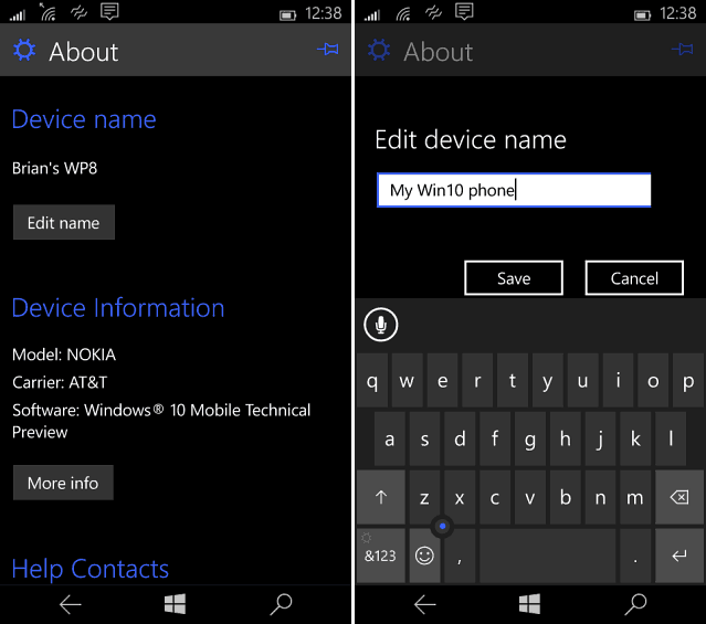 Vaihda Windows Phone -nimi