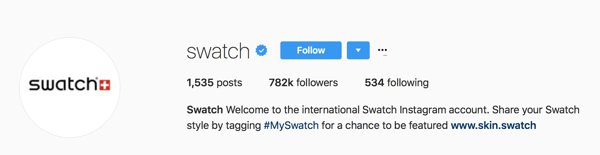 Swatch pyytää käyttäjiä merkitsemään viestinsä #MySwatchilla, jotta heidät voidaan näyttää heidän Instagram-tilillään.
