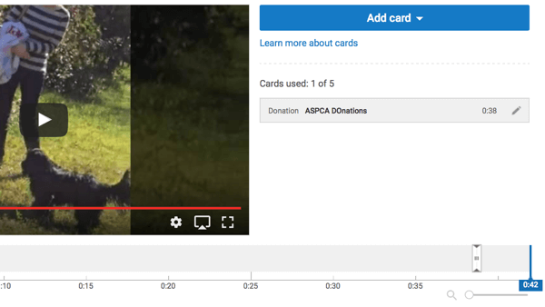 Vedä YouTube-kortin kuvake aikamerkitsimessä kohtaan, kun haluat sen näkyvän.