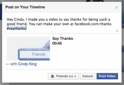 facebook kiitos videopostaus, jossa on ystäväsi tag