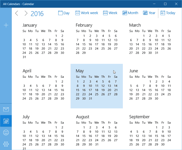 Windows 10 -kalenterin koko vuoden näkymäpäivitys