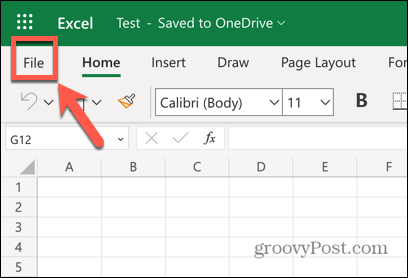 Excel-verkkosovelluksen tiedostovalikko