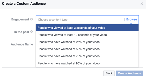 Valitse sitoutumisperusteet mukautetulle Facebook-yleisöllesi.