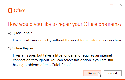 Office 365: n online-korjaus