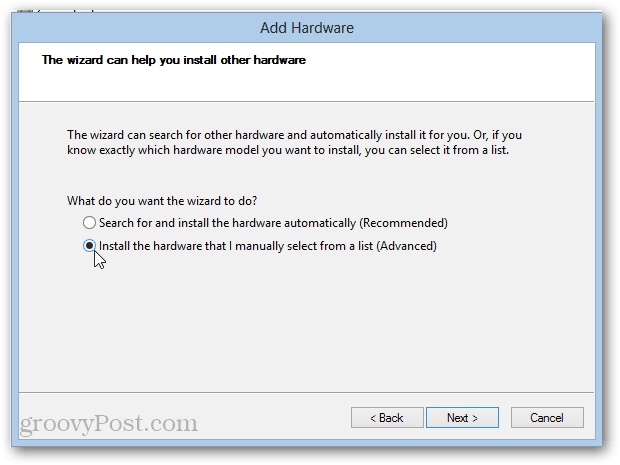 edistynyt lisälaitteisto Windows 8: een (loopback-sovittimen asennus)