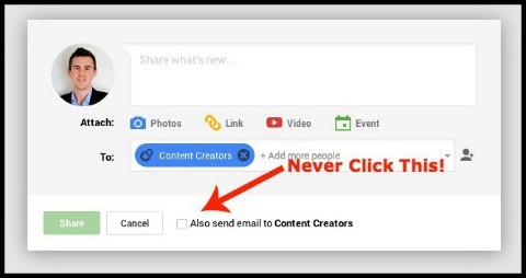 Lähetä sähköposti -vaihtoehto google + -postissa
