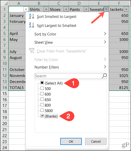 Suodata tyhjät rivit Excelissä