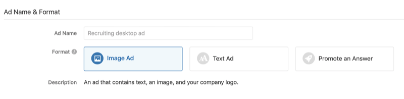 mainoksen nimi ja muoto Quora-mainoskampanjalle