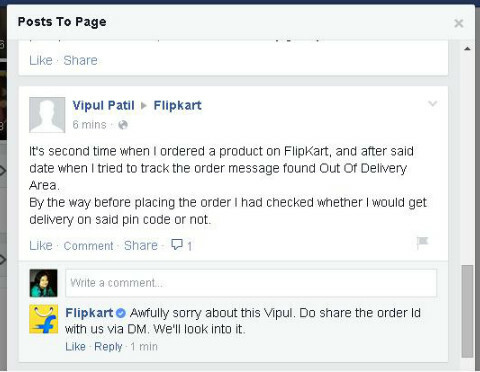 flipkart facebook -vastaus