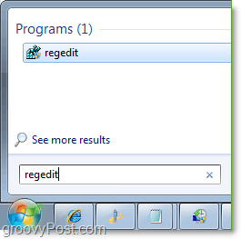 päästä Windows 7: n regeditiin Käynnistä-valikosta