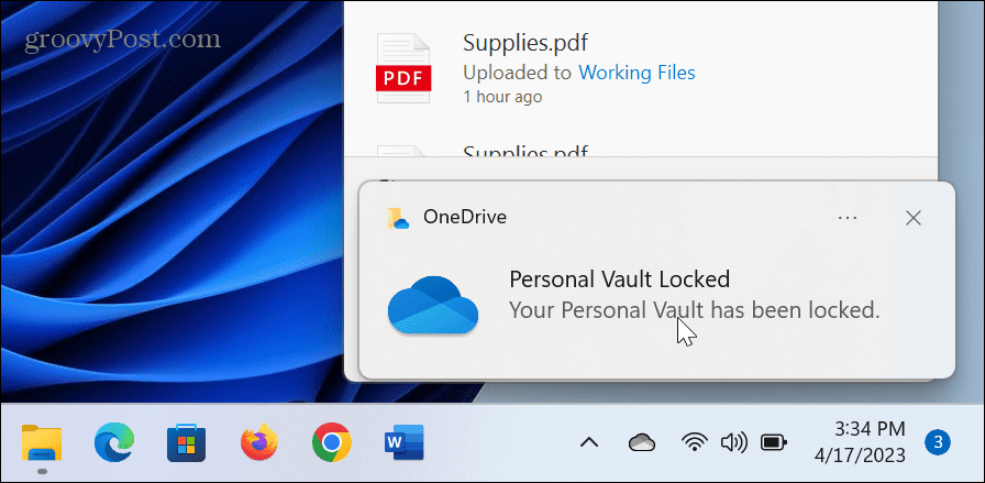 OneDrive henkilökohtaisen holvin lukitusaika