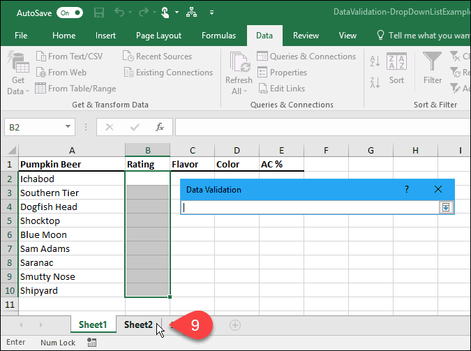 Avattavien luetteloiden luominen käyttämällä tietojen validointia Microsoft Excelissä