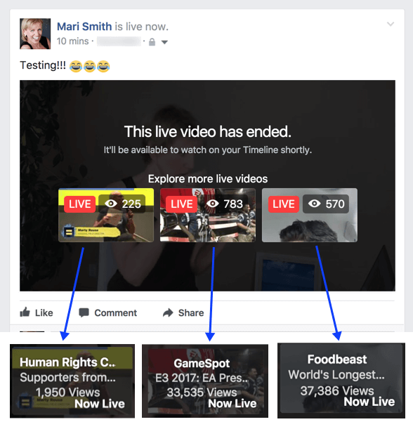 Facebook näyttää kokeilevan uutta ominaisuutta, joka ehdottaa aiheeseen liittyviä suoria videoita lähetyksen päättymisen jälkeen.