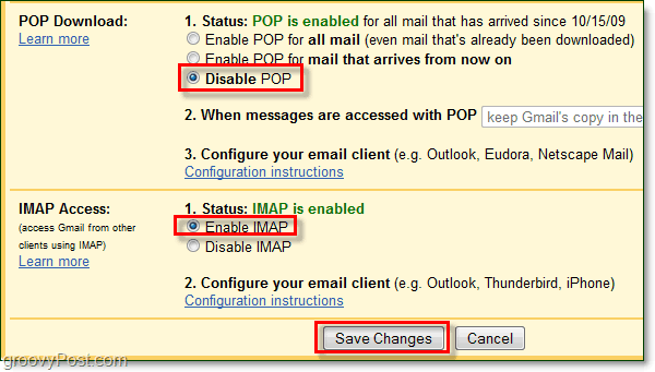 Yhdistä Gmail Outlook 2010:een IMAP: n avulla