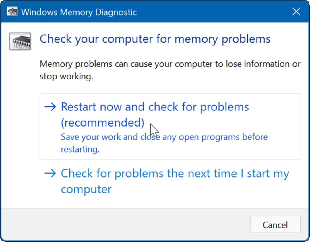 Windowsin muistin diagnostiikka