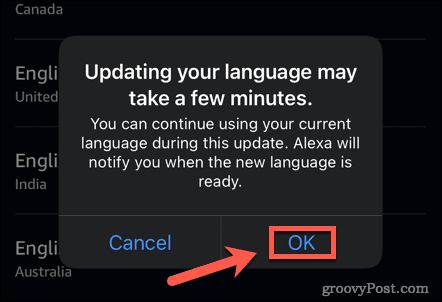 Alexa vahvistaa kielipäivityksen