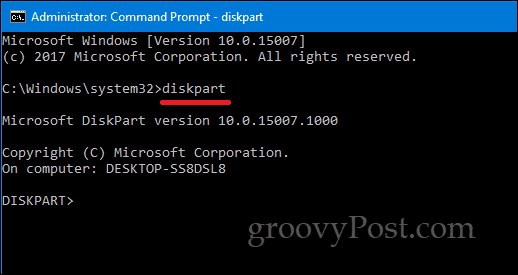 DiskPart Windows 10 -komento