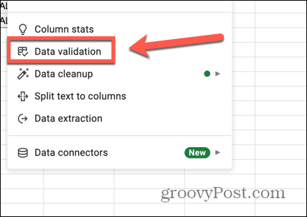 Google Sheets -tietojen vahvistus