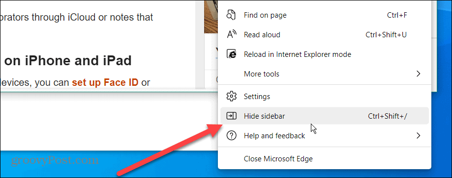 Poista Microsoft Edge -sivupalkki käytöstä