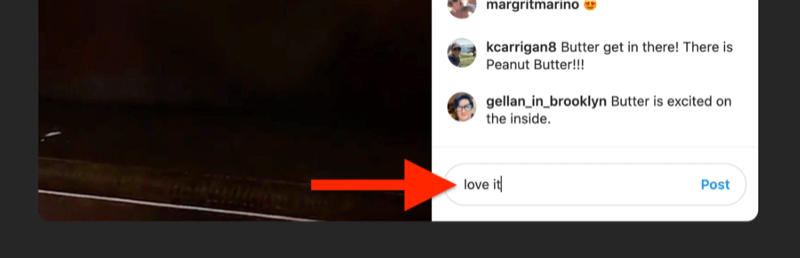 xscreenshot-esimerkki instagram-livestä, jonka kommentti-ruutu on korostettu ja jonka katsoja on täyttänyt sanomalla 'love it'