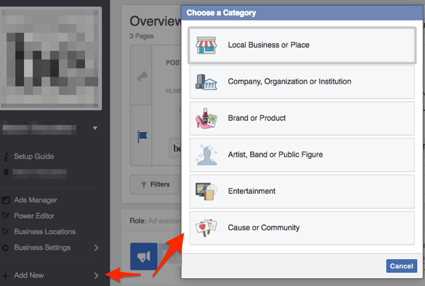 facebook-sivu valitse yrityskategoria