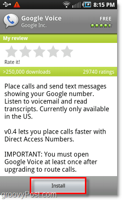 Android Market markkinoi - asenna Google Voice