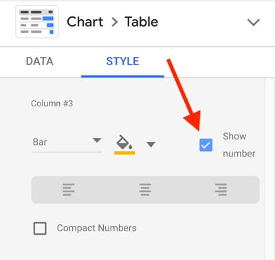 Google Data Studion avulla voit analysoida Facebook-mainoksiasi, vaihe 23, vaihtoehto näyttää numero jokaiselle muuttujalle