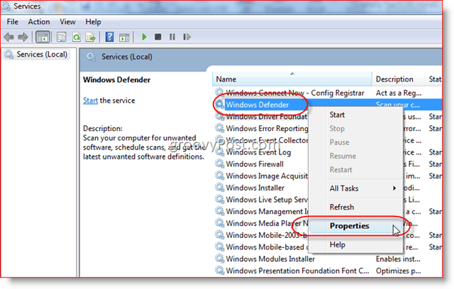 Poista Windows Defender -palvelu käytöstä Windows Server 2008:ssa tai Vistassa:: groovyPost.com