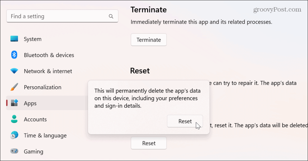 Nollaa Asetukset-sovellus Windows 11:ssä