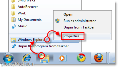 säädä Windows Explorerin tehtäväpalkin pikakuvakkeen ominaisuuksia