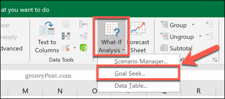 Excel-tavoitteen haku -painike