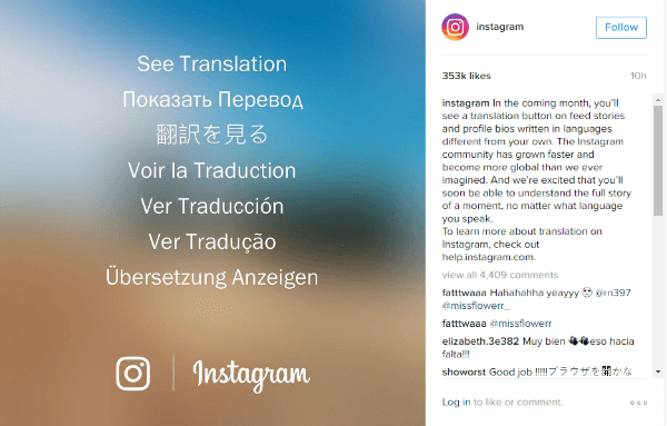 instagram translation button
