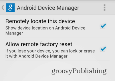 Android Device Manager -asetukset