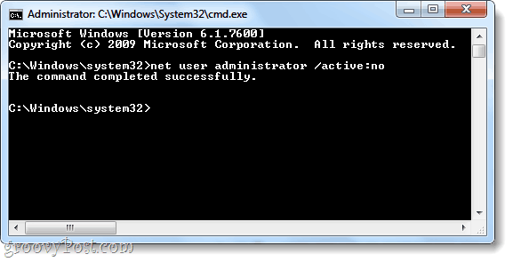 net-käyttäjän komento Windows 7: n järjestelmänvalvojan tilin deaktivoimiseksi