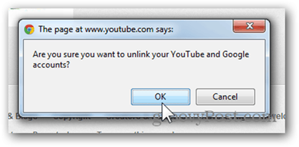 Yhdistä YouTube-tili uuteen Google-tiliin - Napauta tiliä napsauttamalla OK
