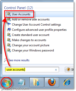 avaa käyttäjätilien hallintapaneeli Windows 7: ssä