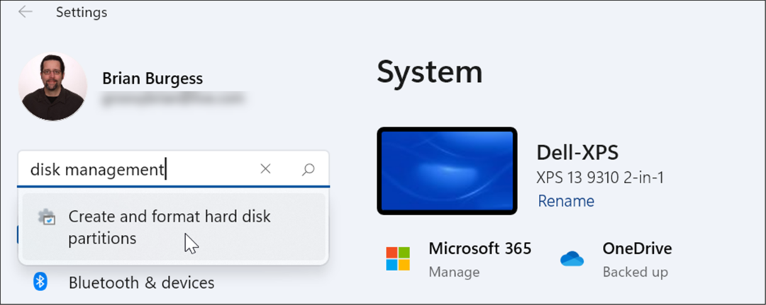 avaa levynhallinta Windows 11 -asetuksissa
